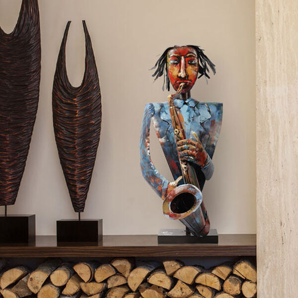 The Saxophonist Iron Hand Painted Colorful Art Sculpture, image 6