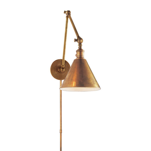 Boston Antique Brass Plug In Wall Mounted Adjustable Library Lamp, image 1