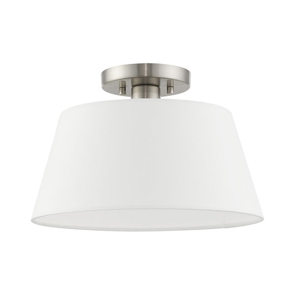Belclaire Brushed Nickel 13-Inch One-Light Ceiling Mount with Hand Crafted Off-White Hardback Shade, image 2