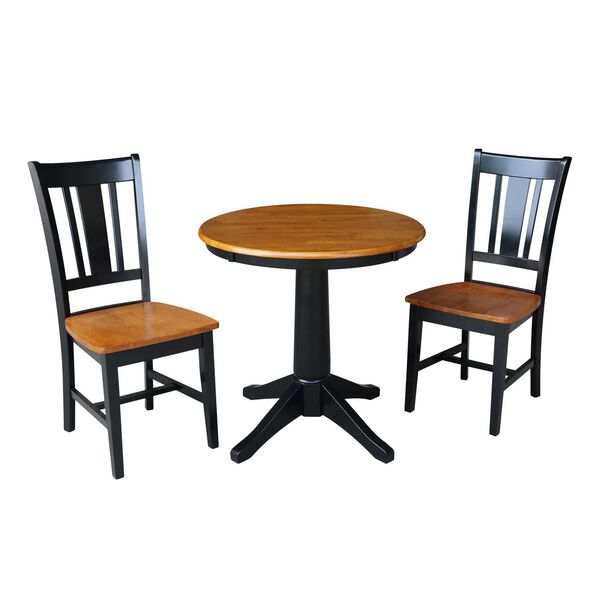 Black and Cherry 29-Inch High Round Pedestal Table with Chairs, 3-Piece, image 1