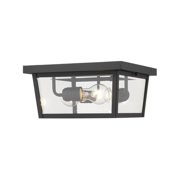 Beacon Black Three-Light Outdoor Flush Ceiling Mount Fixture With Transparent Beveled Glass, image 3