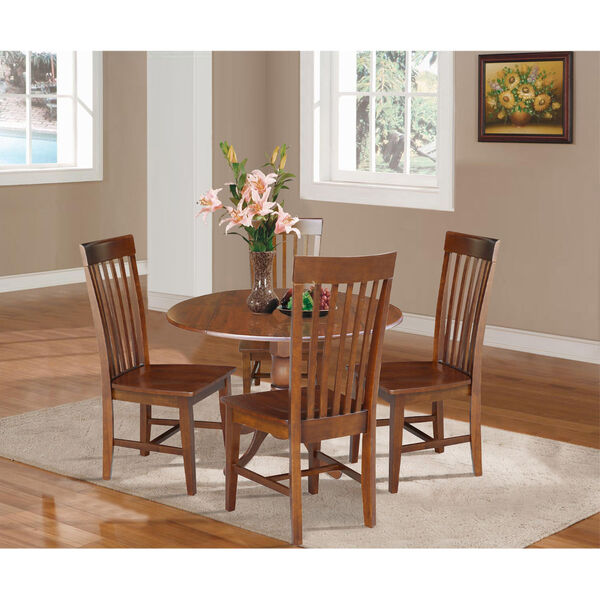 Espresso 42-Inch Dual Drop Leaf Table with Four Slat Back Dining Chair, Five-Piece, image 2