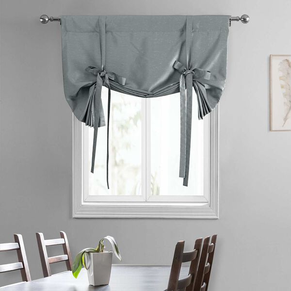Storm Grey Vintage Textured Faux Dupioni Silk Tie-Up Window Shade Single Panel, image 4