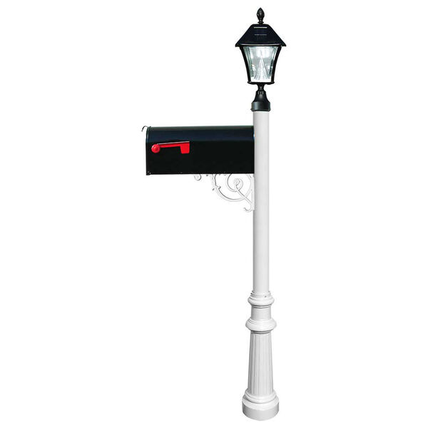 Lewiston Post with Economy 1 Mailbox, Fluted Base in White Color with Black Solar Lamp, image 1