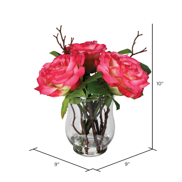 Green and Dark Pink Rose in Glass Vase, image 2
