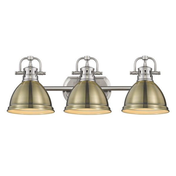 Duncan PW Pewter 25-Inch Three-Light Bath Vanity with Aged Brass Shade, image 2