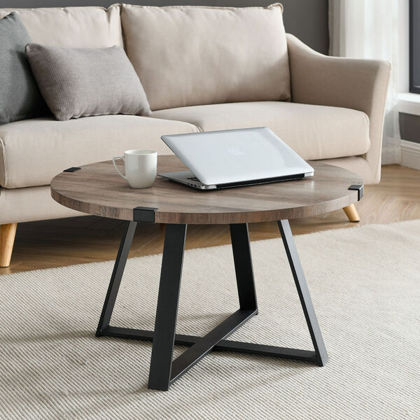 Grey Wash and Black Round Coffee Table, image 2