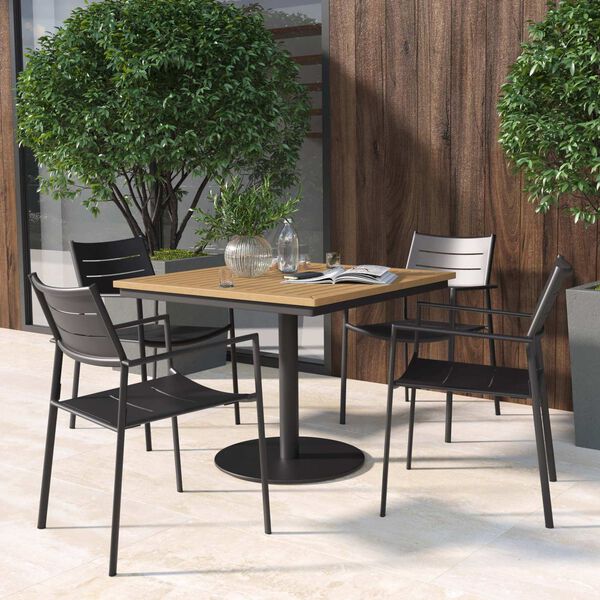 Eiland and Travira Brown Black Five-Piece Square Dining Table and Aluminum Dining Chairs Set, image 1
