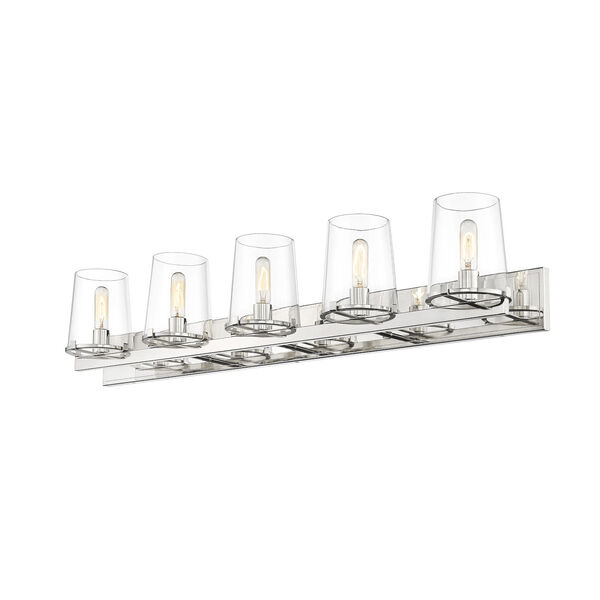 Callista Polished Nickel Five-Light Bath Vanity with Clear Glass Shade, image 5
