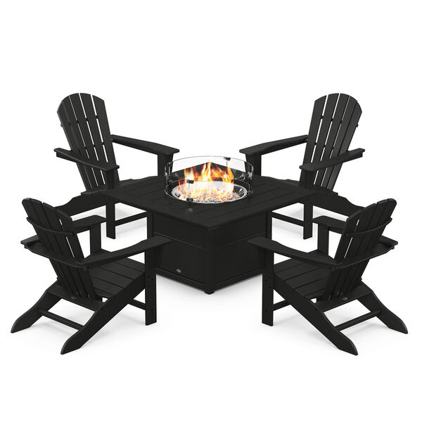 Palm Coast Black Adirondack Chair Conversation Set with Fire Pit Table, 5-Piece, image 1