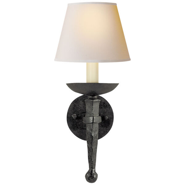 Iron Torch Sconce in Black Rust with Natural Paper Shade by Chapman and Myers, image 1