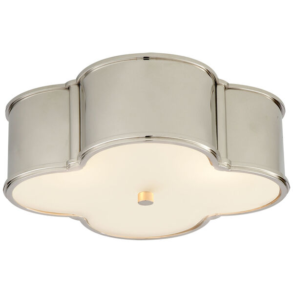 Basil Medium Flush Mount in Polished Nickel with Frosted Glass by Alexa Hampton, image 1