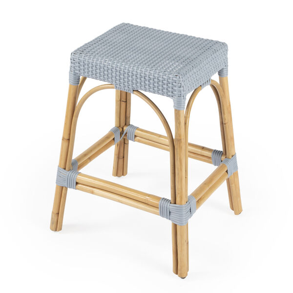 Robias Baby Blue on Natural Rattan Counter Stool, image 2