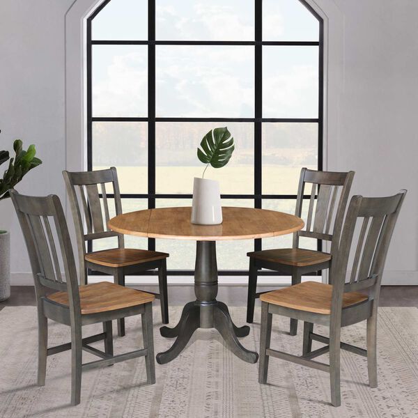 Hickory Washed Coal Round Dual Drop Leaf Dining Table with Four Splatback Chairs, 5 Piece Set, image 3