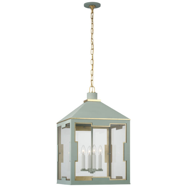Ormond Medium Lantern in Celadon and Gild with Clear Glass by Julie Neill, image 1