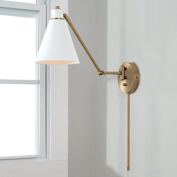 Bradley Aged Brass and White One-Light Sconce, image 4
