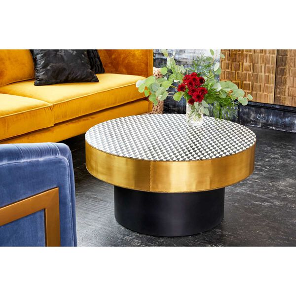 Optic Brass Geometric Patterned Round Coffee Table, image 4