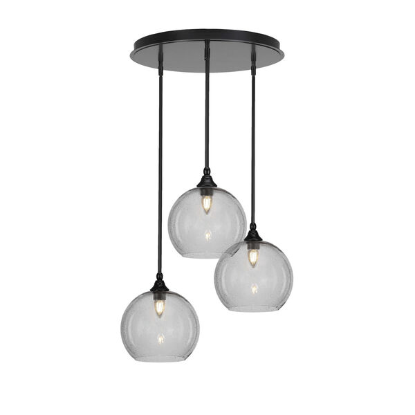 Empire Matte Black Three-Light Cluster Pendalier with Nine-Inch Clear Bubble Glass, image 1