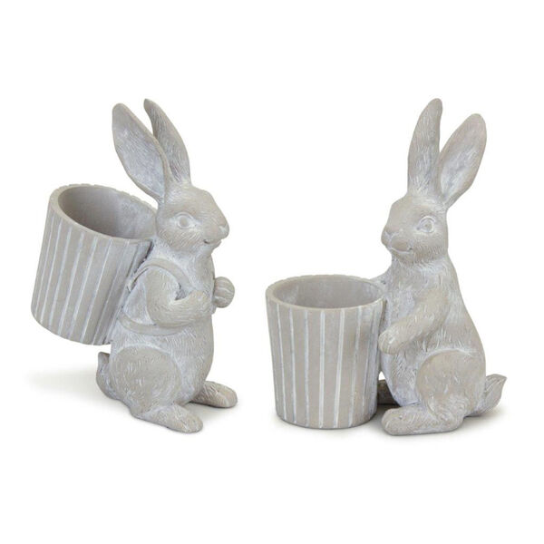 Gray Resin Bunny Pot Decorative Object, Set of Two, image 1