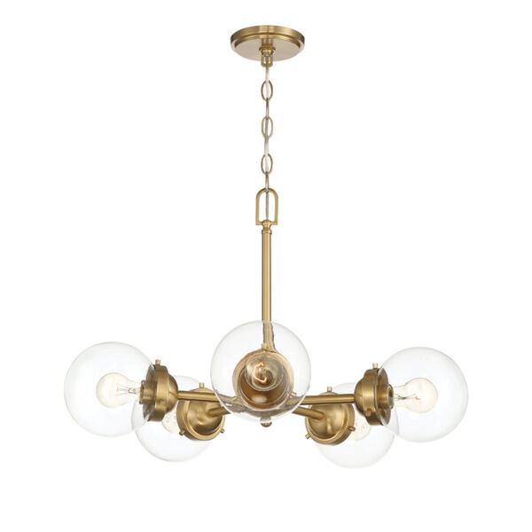 Knoll Brushed Gold Five-Light Chandelier with Clear Glass, image 1