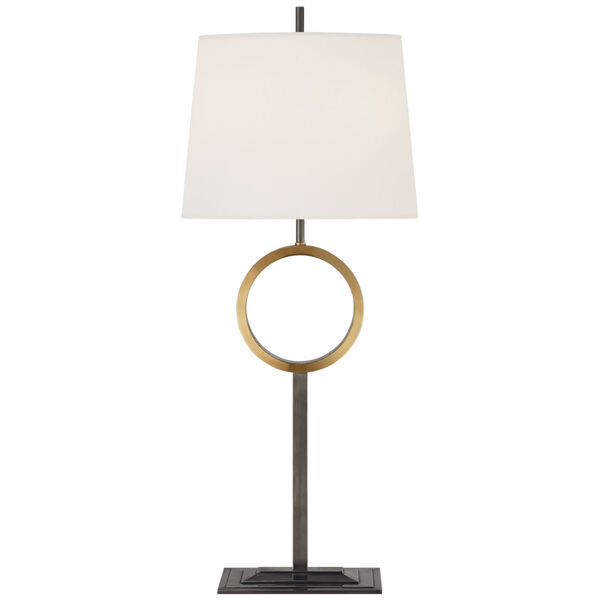 Simone Large Buffet Lamp in Bronze and Hand-Rubbed Antique Brass with Linen Shade by Thomas O'Brien, image 1