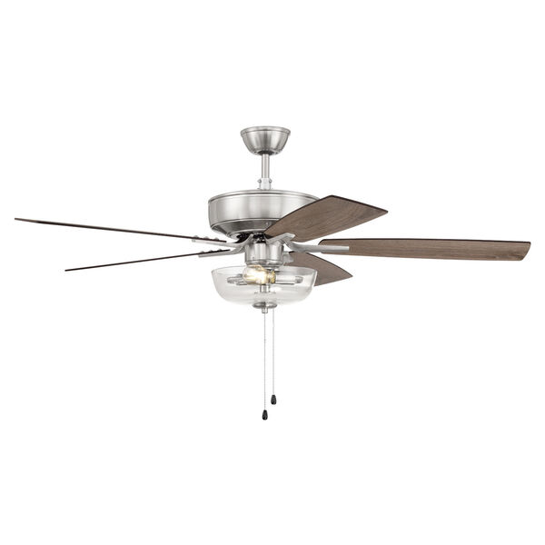 Pro Plus Brushed Polished Nickel 52-Inch Two-Light Ceiling Fan with Clear Glass Bowl Shade, image 3