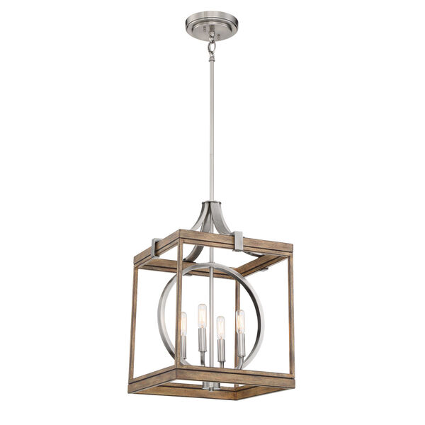 Country Estates Sun Faded Wood With Brushed Nickel 15-Inch Four-Light Pendant, image 1