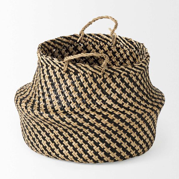 Gaia Dark Brown Cross Patterned Belly Seagrass Basket, Set of 3, image 3