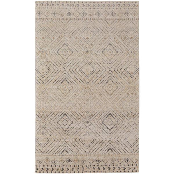 Camellia Global Geometric Ivory Gray Rectangular 4 Ft. 3 In. x 6 Ft. 3 In. Area Rug, image 1