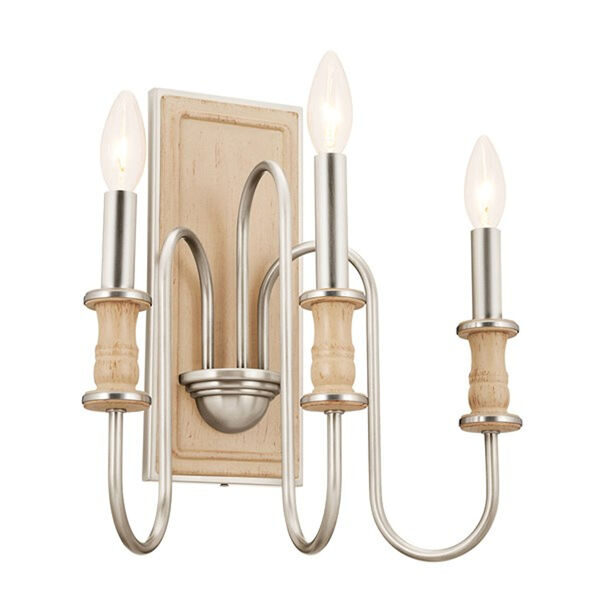 Homestead Beech and Brushed Nickel Three-Light Wall Sconce, image 1
