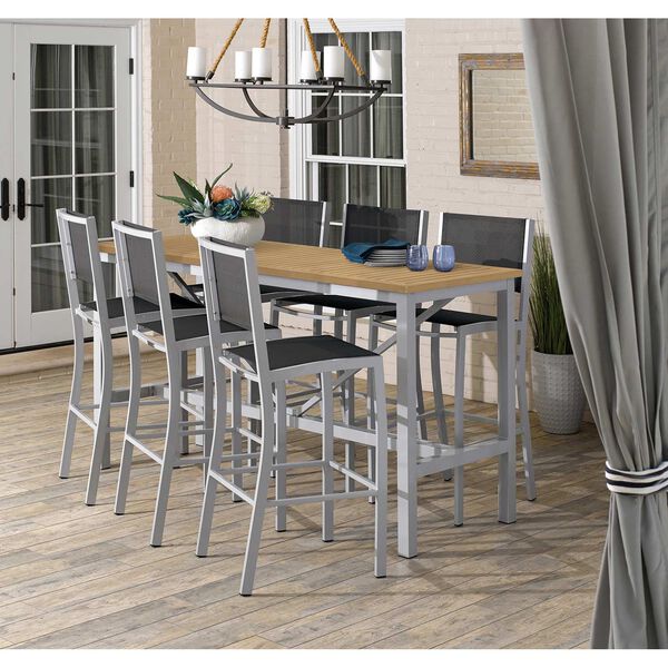 Travira Natural Black Seven-Piece Outdoor Bar Table and Sling Bar Chair Set, image 2