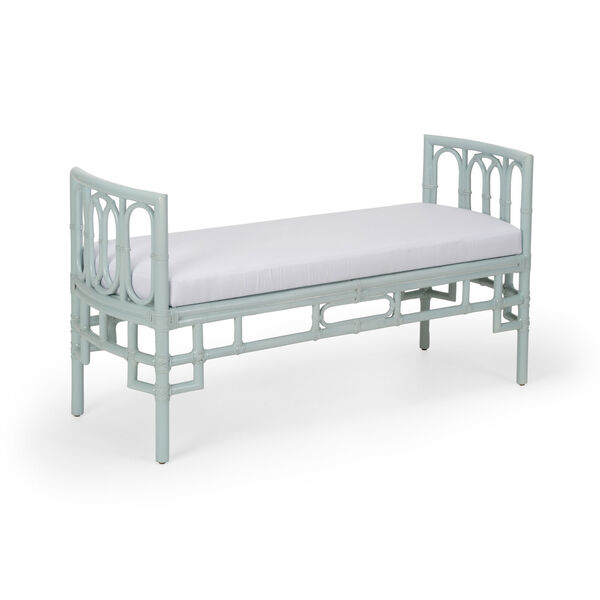 Blue 54-Inch Camilla Bench with White Fabric Cushion, image 1