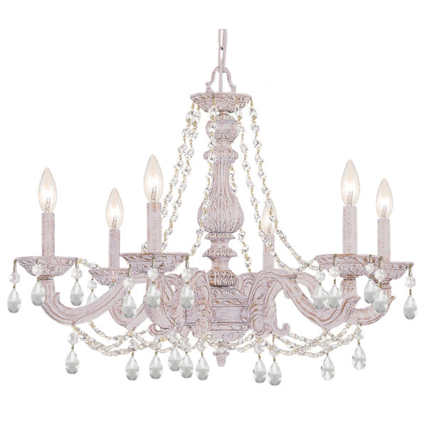 Hampton Antique White Ornate Chandelier Draped with Clear Hand Cut Crystal, image 1