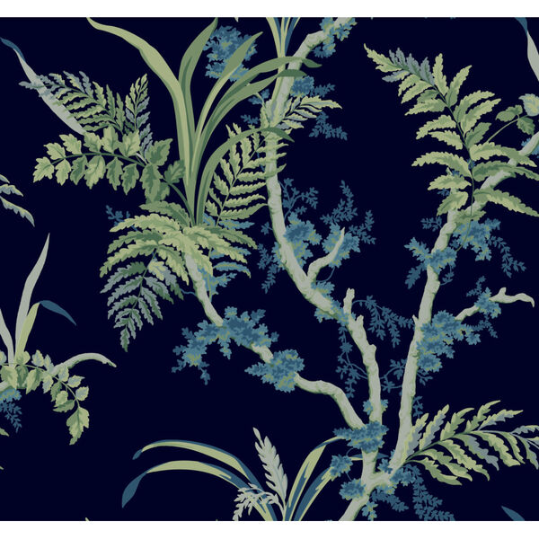 Grandmillennial Navy Green Enchanted Fern Pre Pasted Wallpaper - SAMPLE SWATCH ONLY, image 2