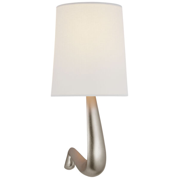 Gaya Medium Sconce in Burnished Silver Leaf with Linen Shade by AERIN, image 1
