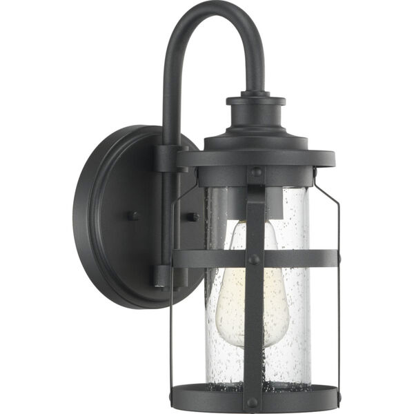 Haslett Black 6-Inch One-Light Outdoor Wall Lantern With Transparent Seeded Glass, image 1