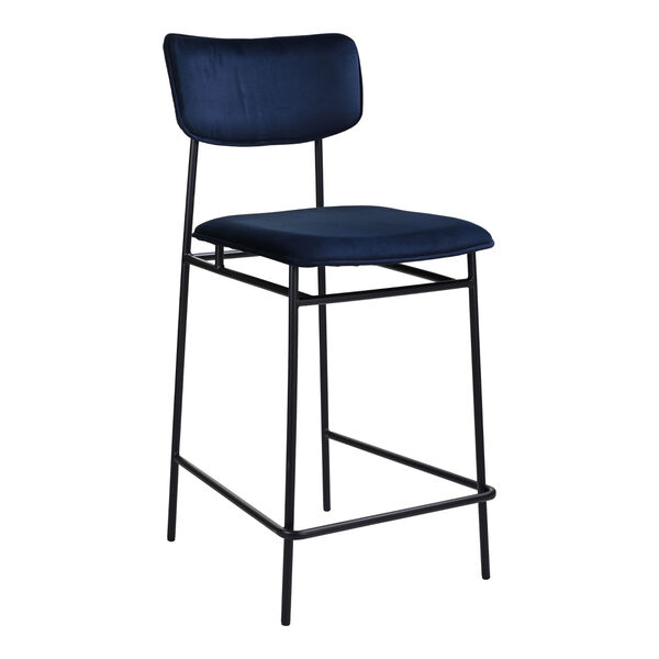 Sailor Blue and Black Counter Stool with Low Backrest, image 3