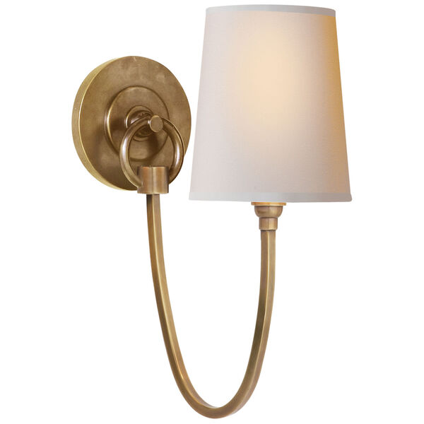 Reed Single Sconce in Hand-Rubbed Antique Brass with Natural Paper Shade by Thomas O'Brien, image 1
