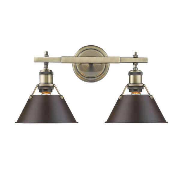 Orwell Aged Brass Two-Light Bath Vanity with Rubbed Bronze Shades, image 1