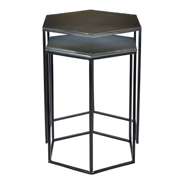 Polygon Black Glass Top Accent Table, Set Of Two, image 2