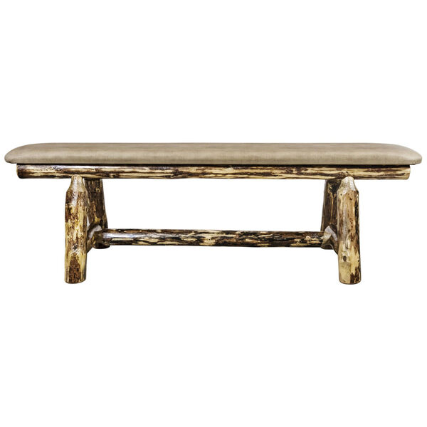Glacier Country Stain and Lacquer 5 Foot Plank Style Bench with Buckskin Upholstery, image 2