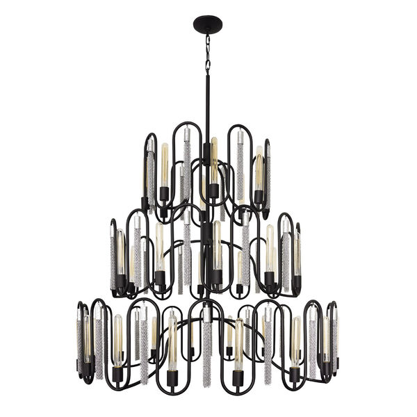 Darden Matte Black and Painted Chrome 36-Light 3 Tier Chandelier, image 1