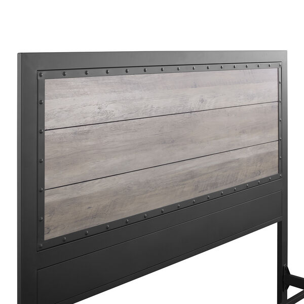 Queen Size Industrial Wood and Metal Bed - Grey Wash, image 4
