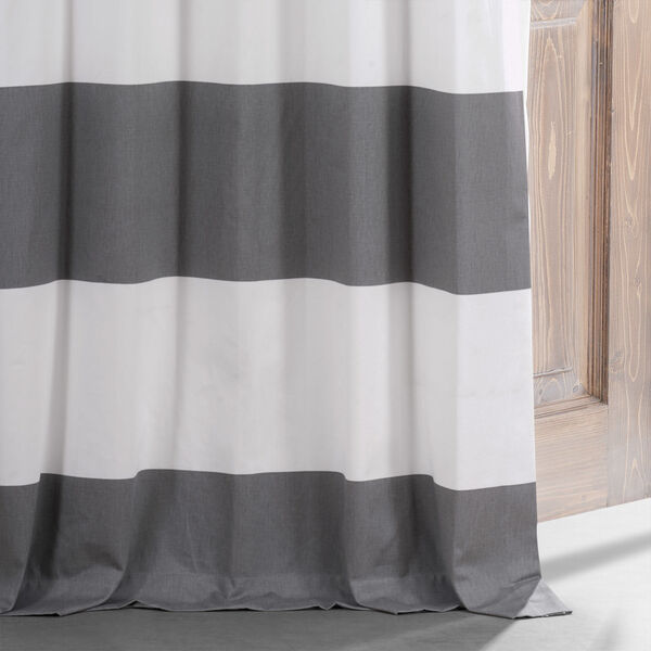 Slate Gray and Off White Printed Cotton Blackout Single Panel Curtain, image 5