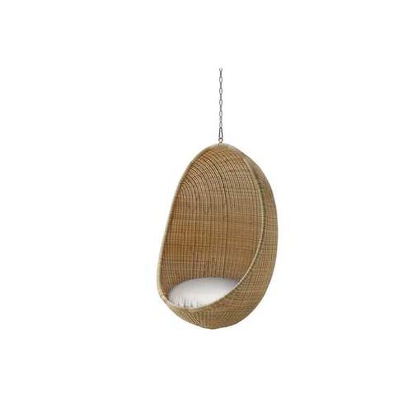 Nanna Ditzel Natural Outdoor Hanging Egg Chair with Tempotest White Canvas Cushion, image 4