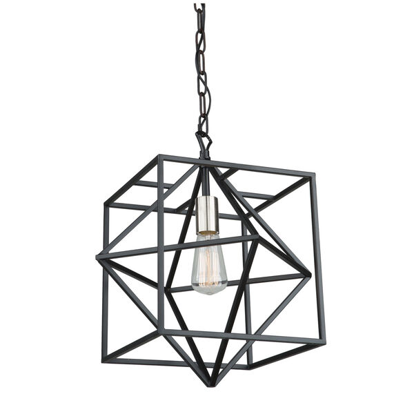 Roxton Matte Black and Polished Nickel One-Light Pendant, image 1