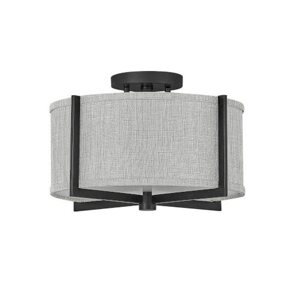 Axis Black Two-Light LED Semi-Flush Mount with Heathered Gray Slub Shade, image 2