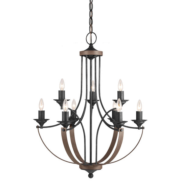 Corbeille Stardust and Cerused Oak Nine Light Multi-Tier Chandelier with Creme Parchment Glass, image 1