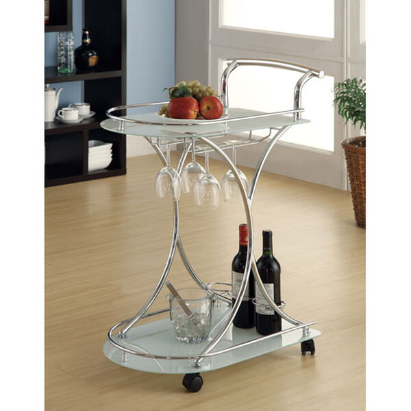 Serving Cart with Two Frosted Glass Shelves, image 1