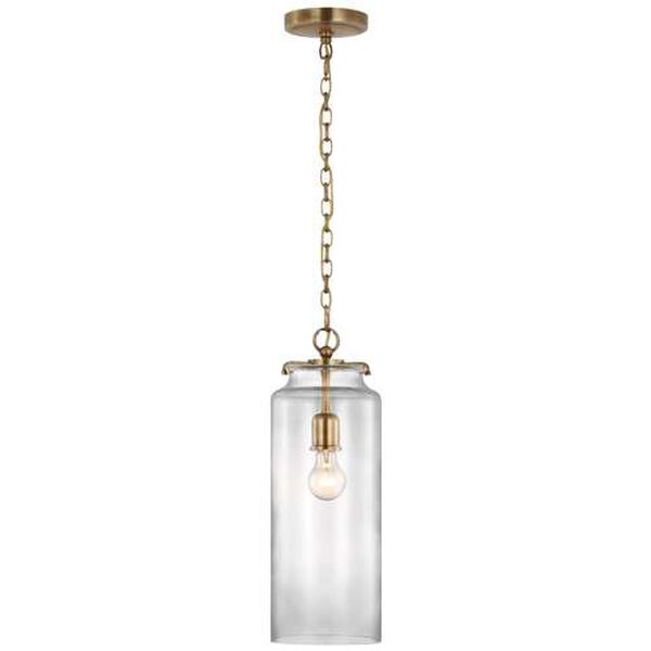 Katie Antique Brass One-Light Mini Pendant with Clear Glass by Thomas O'Brien, image 1